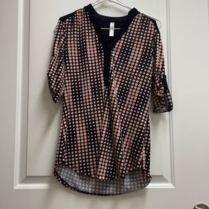 Women’s small, PerSeption Concept, pink and black, polka dot, half sleeve shirt